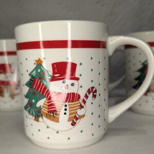 Mugs – Set of 4 - Snowman with Candy Cane